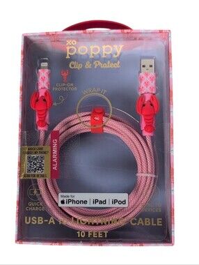 XO Poppy Lobster USB-A to Lightning Cable 10 Feet Clip & Protect